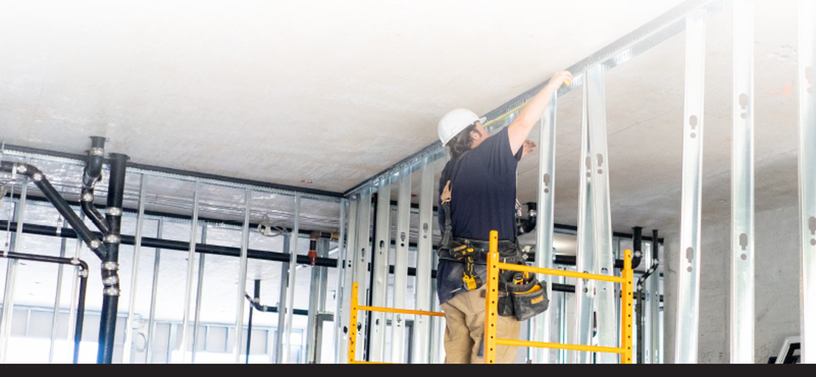 Steel stud partition framing on site