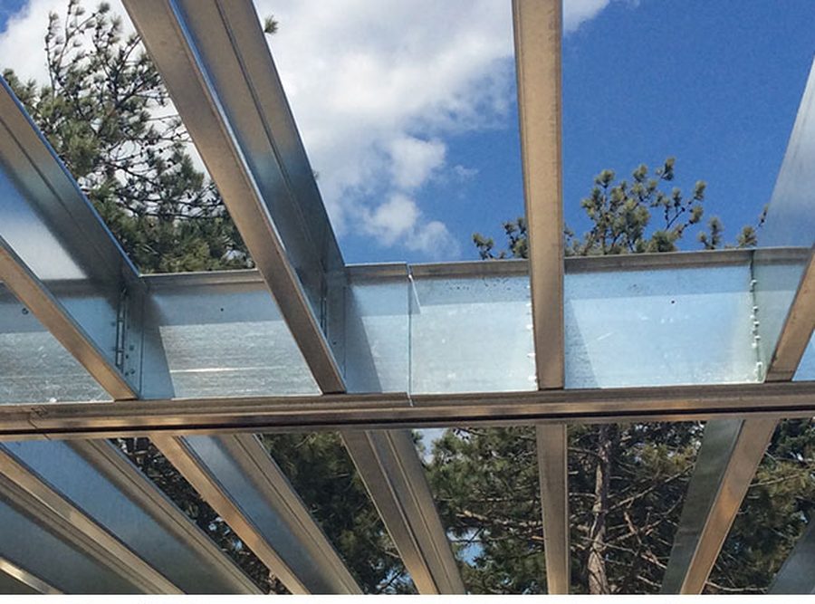 Galvanized steel joists spanning a roof structure